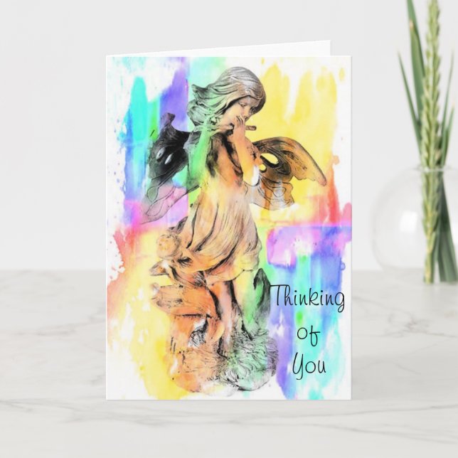 Angel Flute Thinking of You Letterpress Thank You Card (Front)
