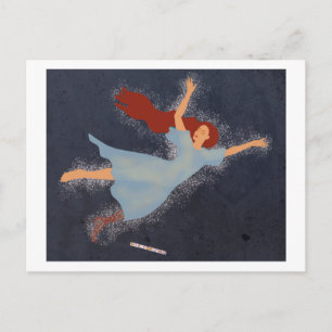 Angel flyer red-haired woman dancing in sky postcard