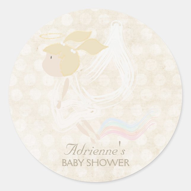 Angel Flying Personalized Baby Shower Tag Sticker (Front)