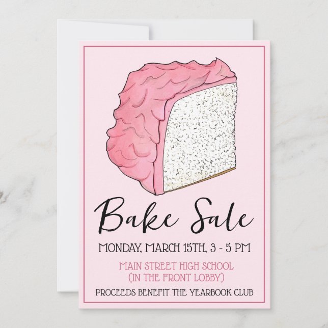 Angel Food Cake Slice Bake Sale Dessert Social Invitation (Front)