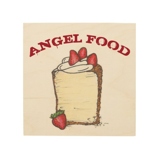 Angel Food Cake Strawberries Bakery Food Kitchen Wood Wall Art (Front)