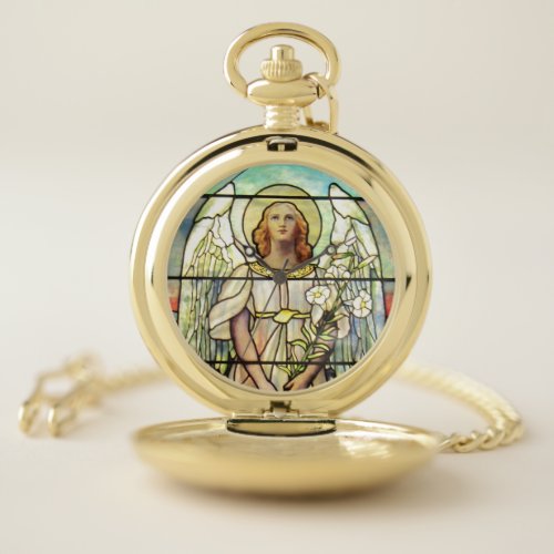 Angel Gabriel stained glass Pocket Watch