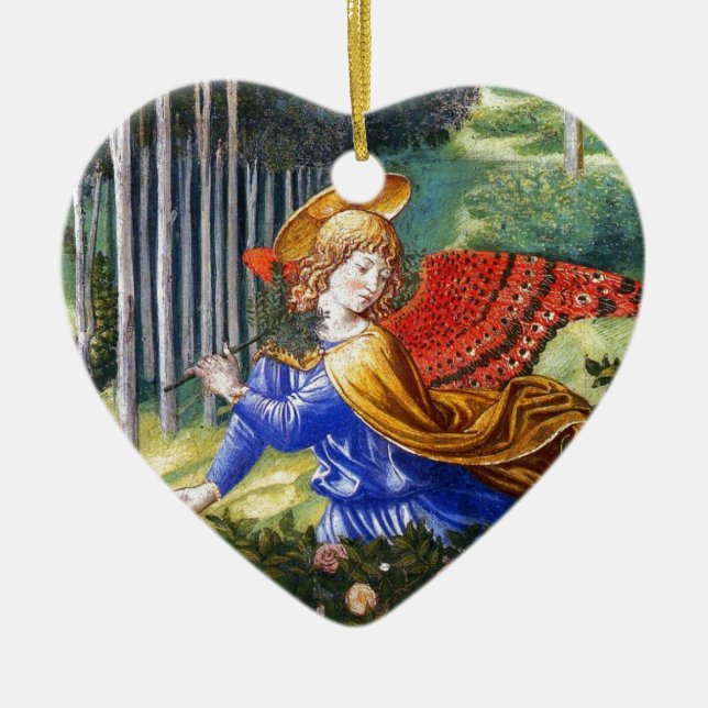 Angel Gathering Flowers in a Heavenly Landscape Ceramic Ornament (Front)