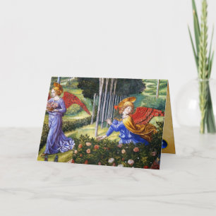 Angel Gathering Flowers in a Heavenly Landscape Holiday Card