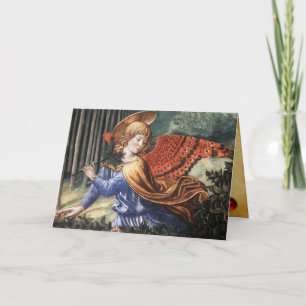 Angel Gathering Flowers in a Heavenly Landscape Holiday Card