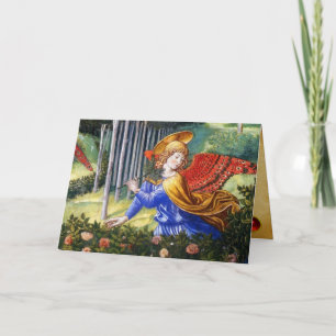 Angel Gathering Flowers in a Heavenly Landscape Holiday Card