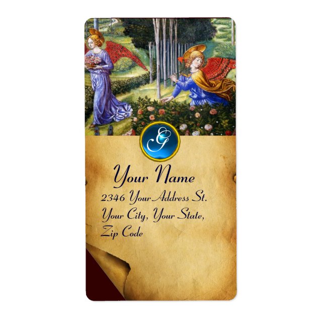 Angel Gathering Flowers in a Heavenly Landscape Label (Front)
