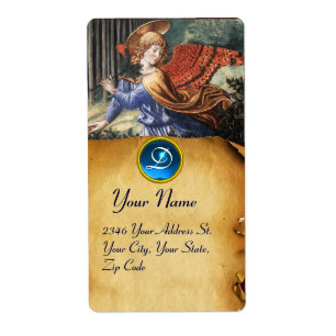 Angel Gathering Flowers in a Heavenly Landscape Label