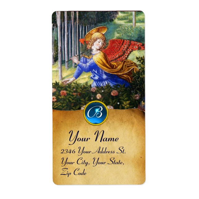 Angel Gathering Flowers in a Heavenly Landscape Label (Front)