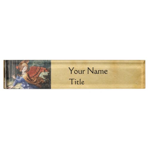 Angel Gathering Flowers in a Heavenly Landscape Nameplate