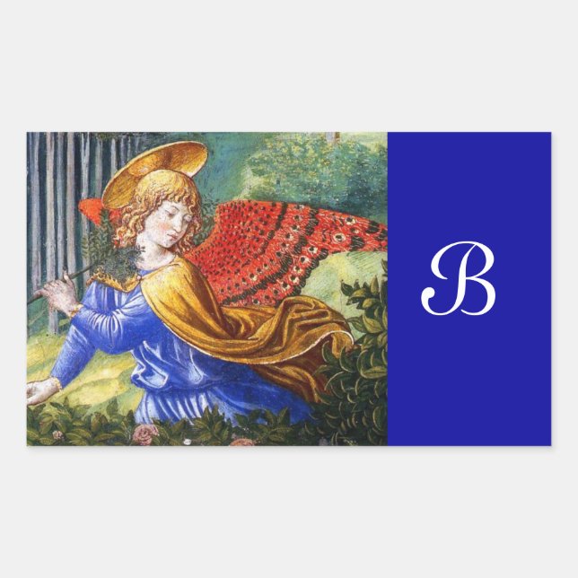 Angel Gathering Flowers in a Heavenly Landscape Rectangular Sticker (Front)