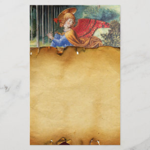 Angel Gathering Flowers in a Heavenly Landscape Stationery