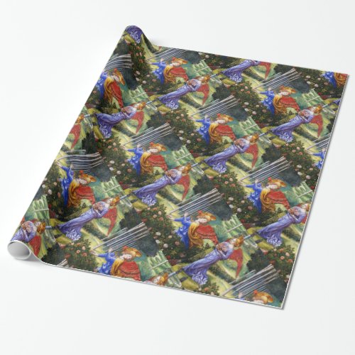 Angel Gathering Flowers in a Heavenly Landscape Wrapping Paper
