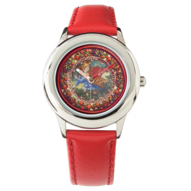 Angel Gathering Flowers in Heaven Red Floral Crown Watch (Front)
