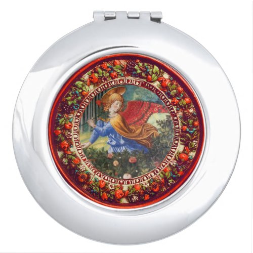 Angel Gathering Flowers Red Floral Crown Christmas Compact Mirror