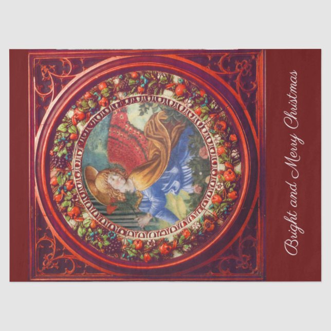 Angel Gathering Flowers Red Floral Crown Christmas Tissue Paper (Front)