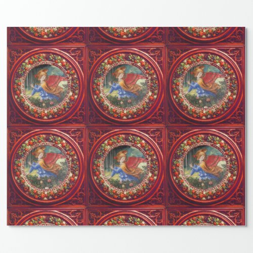 Angel Gathering Flowers Red Floral Crown Christmas Wrapping Paper