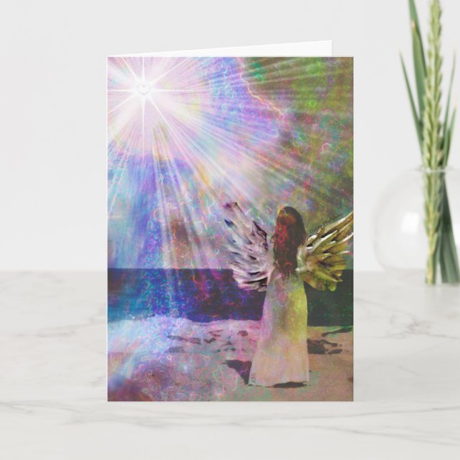Angel Gazing to Heaven Heart Sun Greeting Card (Front)