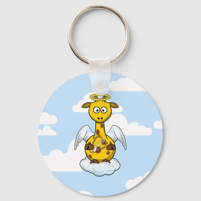 Angel Giraffe in Clouds Keychain (Front)