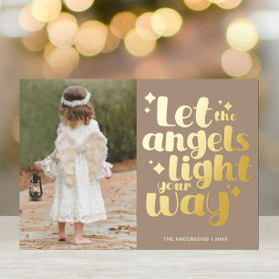 Angel Girl Christmas White Pastel Gold Typography Foil Holiday Card
