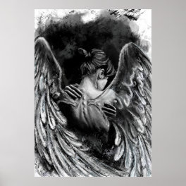 Angel Girl Poster - Black and White Painting