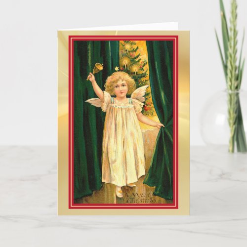 Angel Girl Ringing Bell Vintage Christmas Card