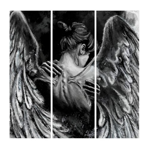 Angel Girl Triptych _ Black and White Painting