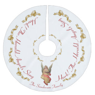 Angel, Gold, White, Red Vintage Christmas Brushed Polyester Tree Skirt