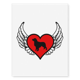 Angel Golden Retriever Silhouette in winged Heart Temporary Tattoos
