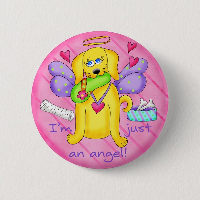 Angel Golden Yellow Dog with Shoe Button (Front)