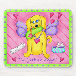 Angel Golden Yellow Dog with Shoe Mouse Pad