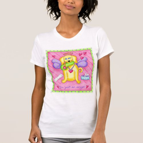 Angel Golden Yellow Dog with Shoe T_Shirt