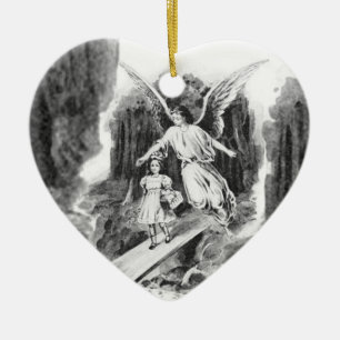 Angel Guarding A Girl Child Ceramic Ornament