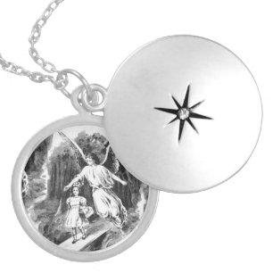 Angel Guarding A Girl Child Locket Necklace