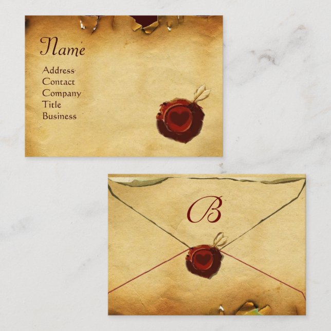 ANGEL HEART RED WAX SEAL PARCHMENT Monogram Business Card (Front/Back)