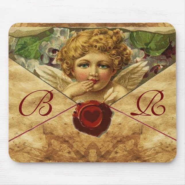 ANGEL HEART RED WAX SEAL PARCHMENT Monogram  Mouse Pad (Front)