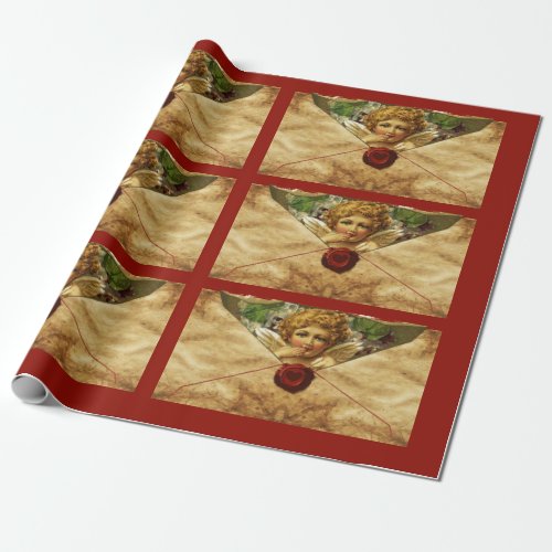 ANGEL HEART RED WAX SEAL PARCHMENT Valentines Day Wrapping Paper