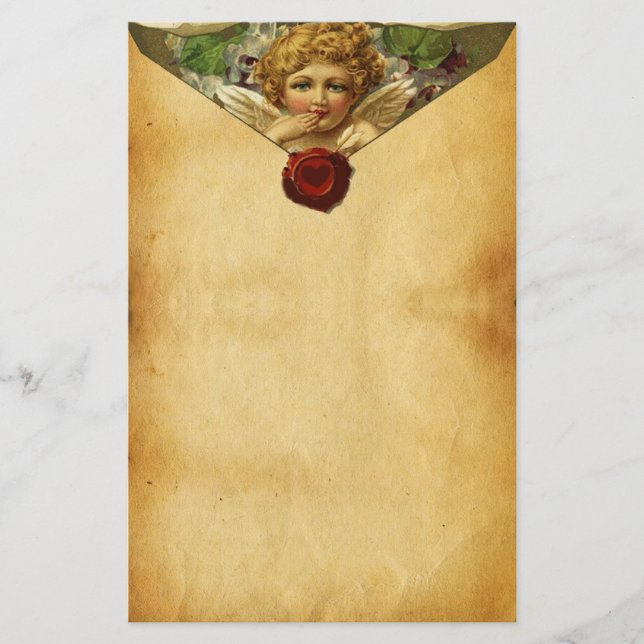 ANGEL HEART RED WAX SEAL,VALENTINE'S DAY PARCHMENT STATIONERY (Front)