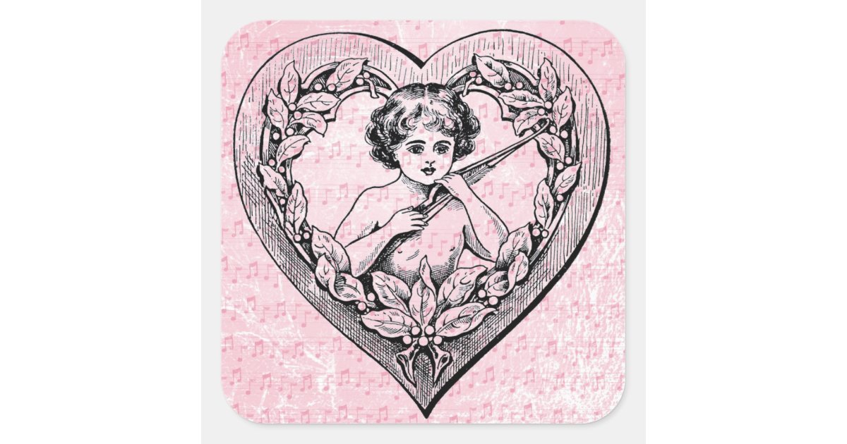 Vintage Valentine Cupid Heart Stickers