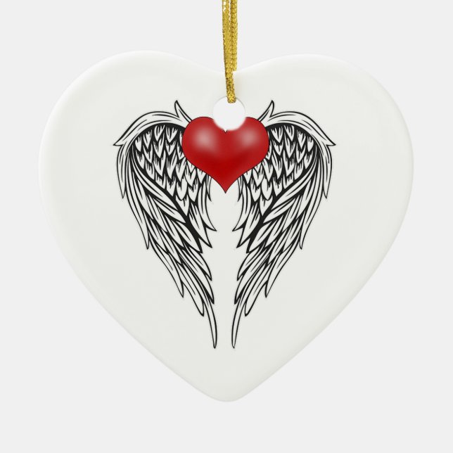 Angel heart tattoo ceramic ornament (Front)