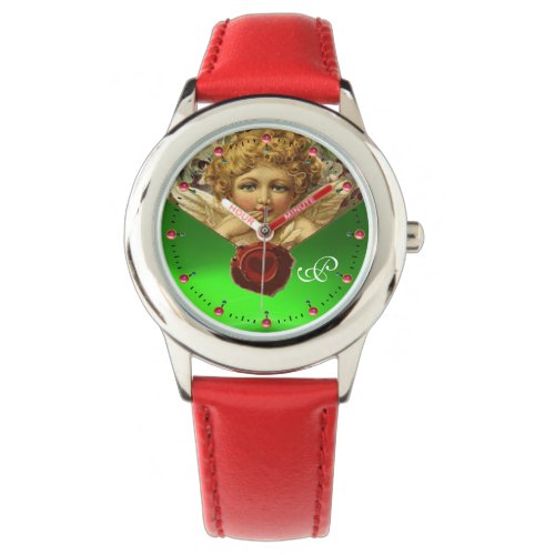 ANGEL HEART WAX SEALGREEN EMERALD GEM MONOGRAM WATCH