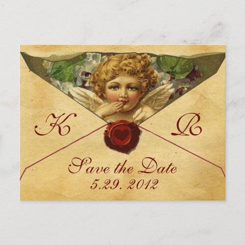 ANGEL HEART WAX SEAL PARCHMENT Monogram Announcement Postcard