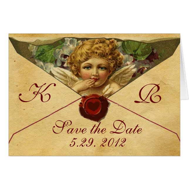 ANGEL HEART WAX SEAL PARCHMENT MONOGRAM CARDS (Front Horizontal)