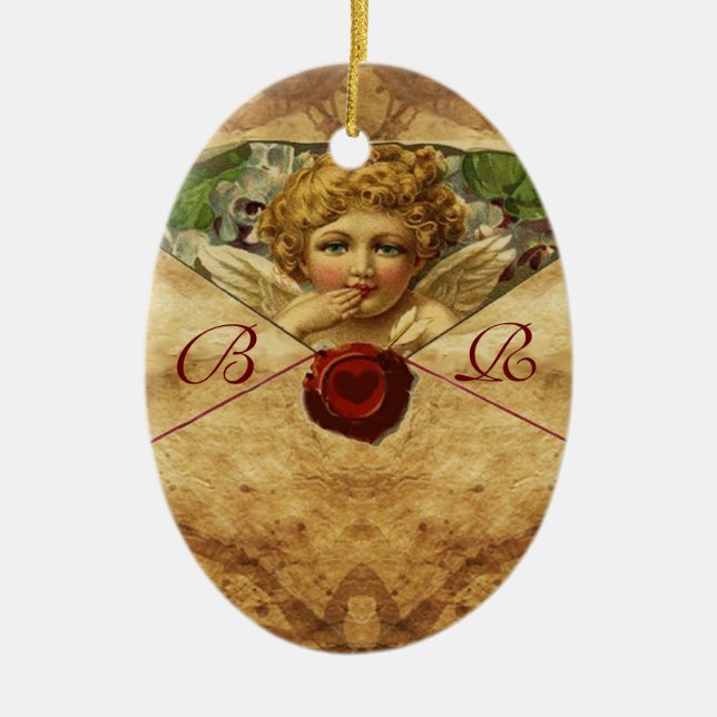 ANGEL HEART WAX SEAL PARCHMENT Monogram Ceramic Ornament (Front)