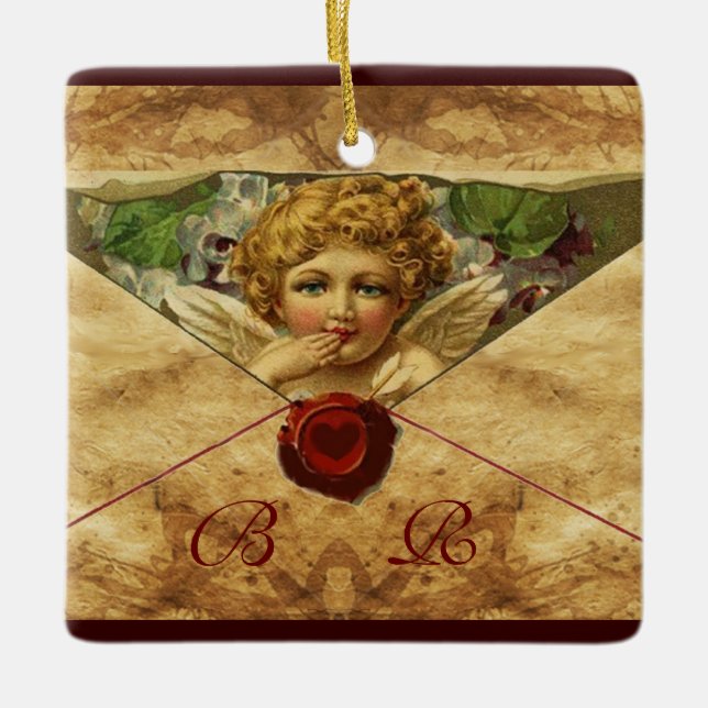 ANGEL HEART WAX SEAL PARCHMENT Monogram Ceramic Ornament (Front)