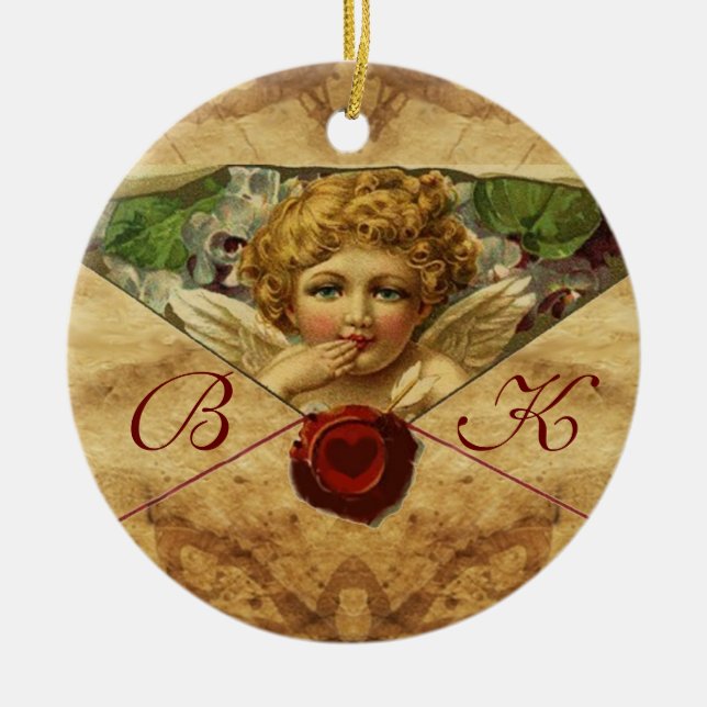 ANGEL HEART WAX SEAL PARCHMENT Monogram Ceramic Ornament (Front)