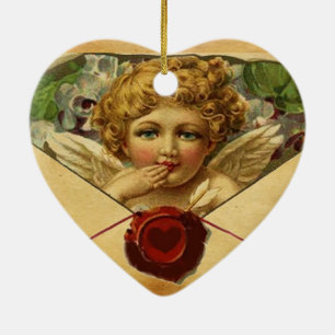 ANGEL HEART WAX SEAL PARCHMENT Monogram Ceramic Ornament