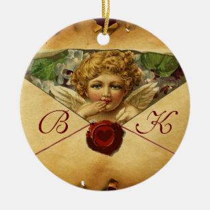 ANGEL HEART WAX SEAL PARCHMENT Monogram Ceramic Ornament