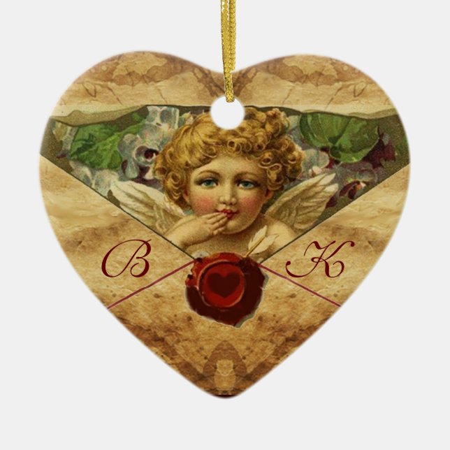 ANGEL HEART WAX SEAL PARCHMENT Monogram Ceramic Ornament (Front)