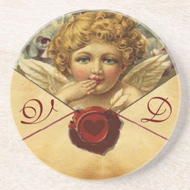 ANGEL HEART WAX SEAL PARCHMENT Monogram Drink Coaster (Front)